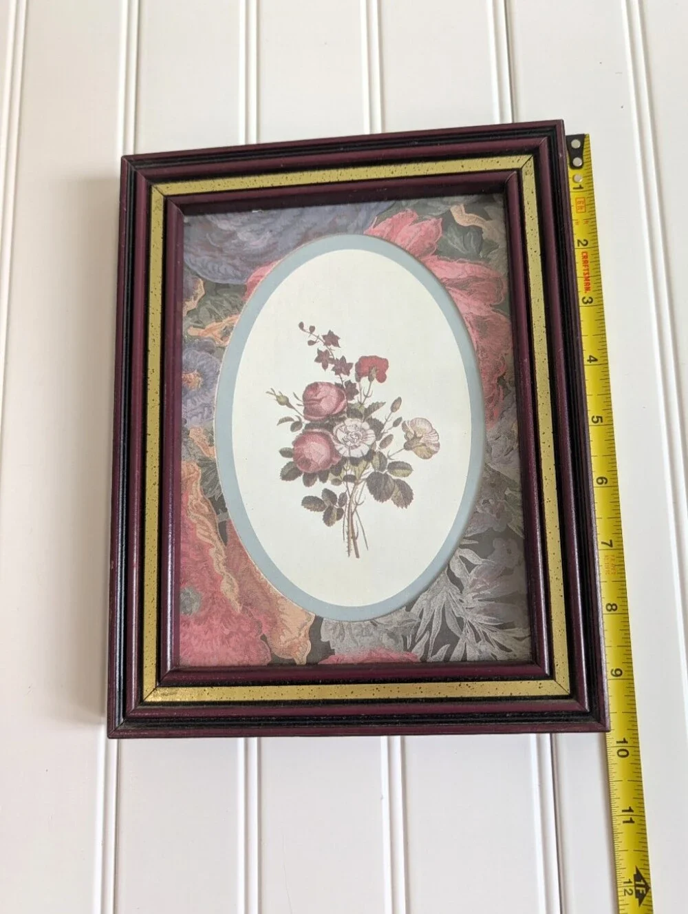 Vintage Floral Bouquet Framed Wall Art in Burgundy and Gold